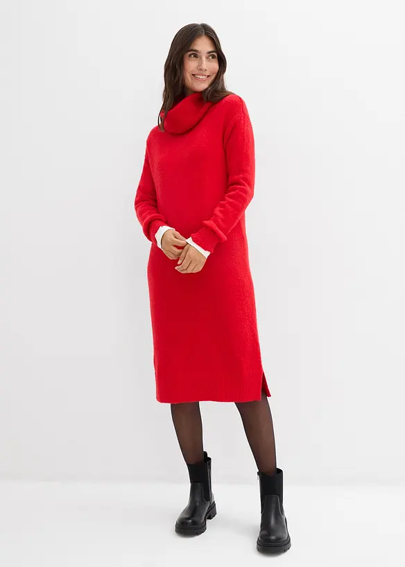 Oversized, strikket kjole med h&oslash;y, vid hals, bonprix