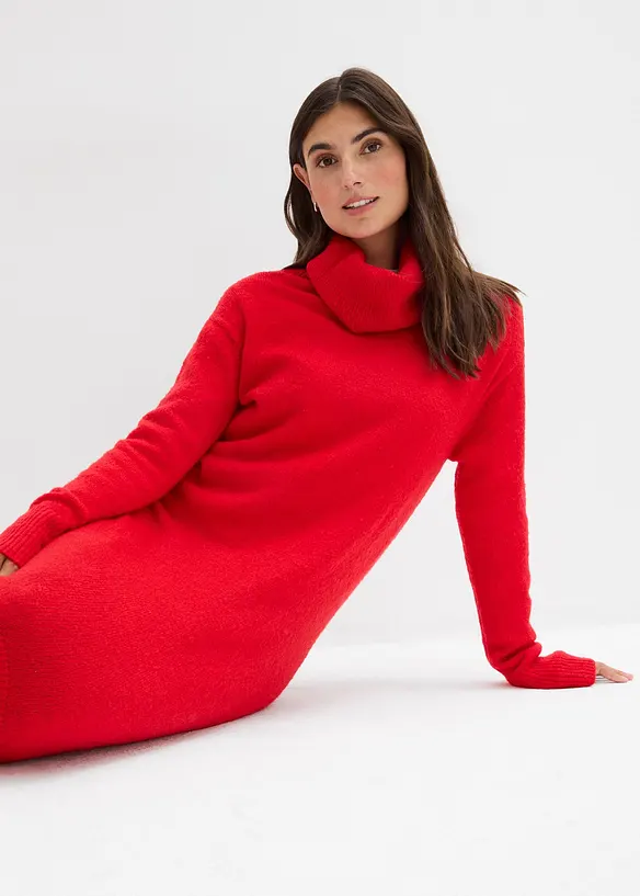 Oversized, strikket kjole med h&oslash;y, vid hals, bonprix