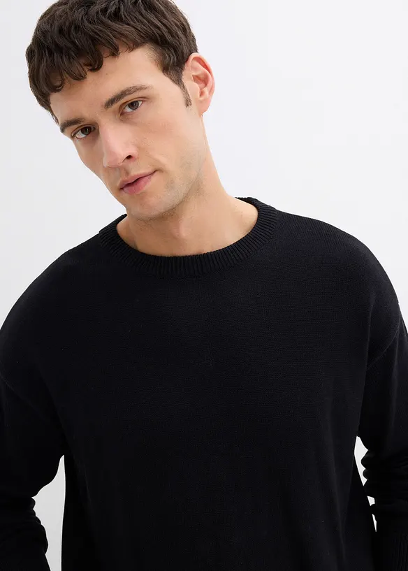 Genser i myk bomullsmiks med rund hals, Loose Fit, bonprix