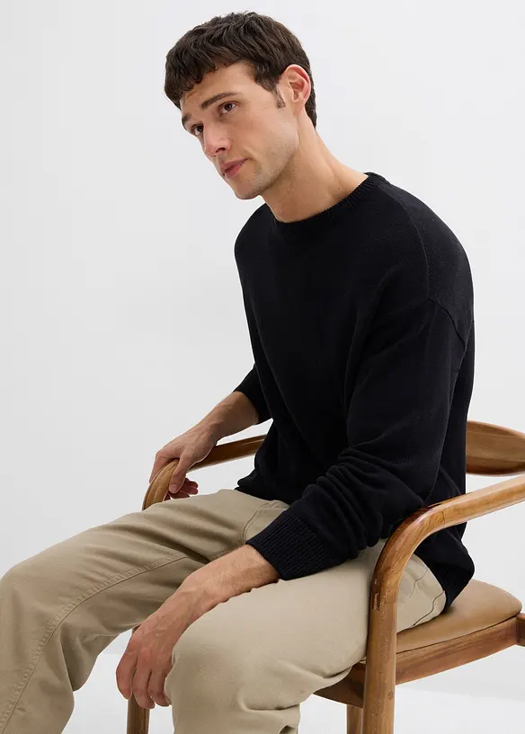 Genser i myk bomullsmiks med rund hals, Loose Fit, bonprix