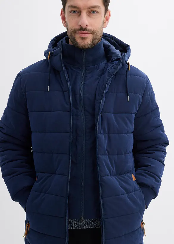 Vattert parkas med hette og detaljer i imitert skinn, bonprix