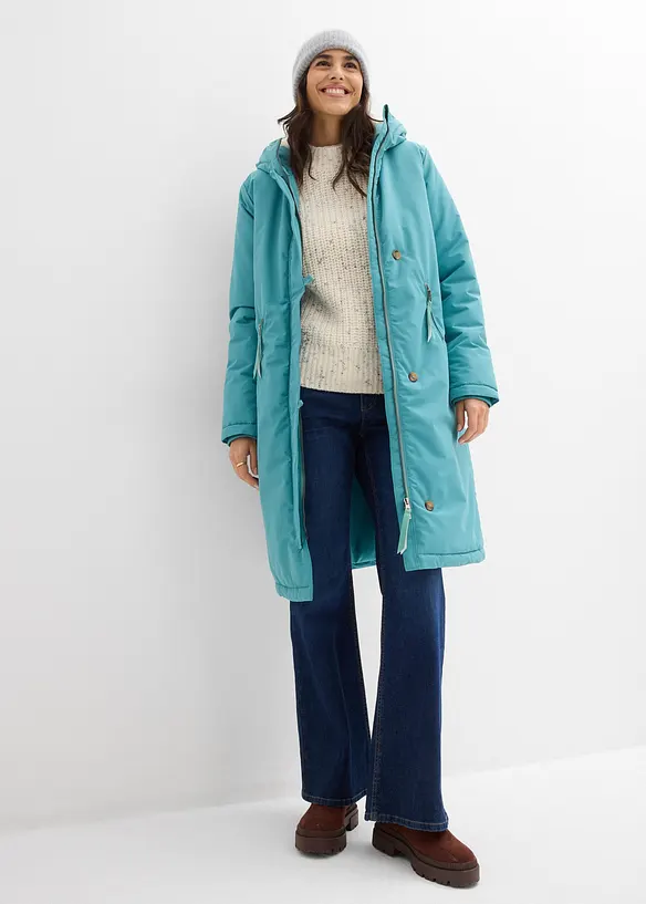 Vinterkåpe med pilefôr i hetten, bonprix