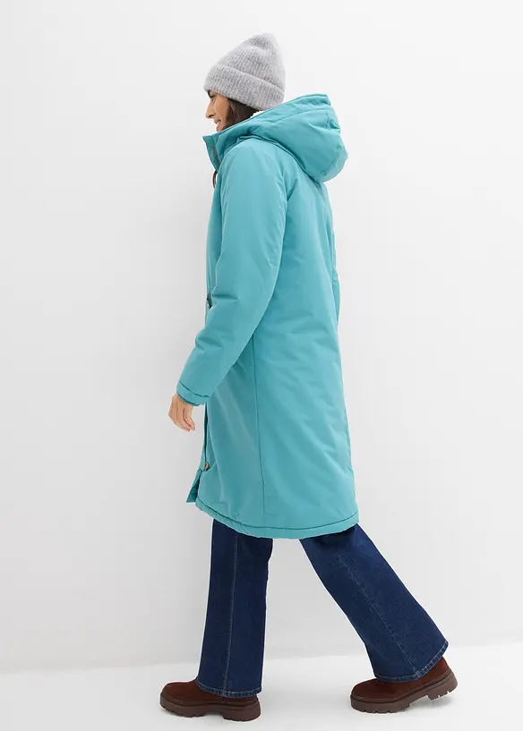 Vinterkåpe med pilefôr i hetten, bonprix