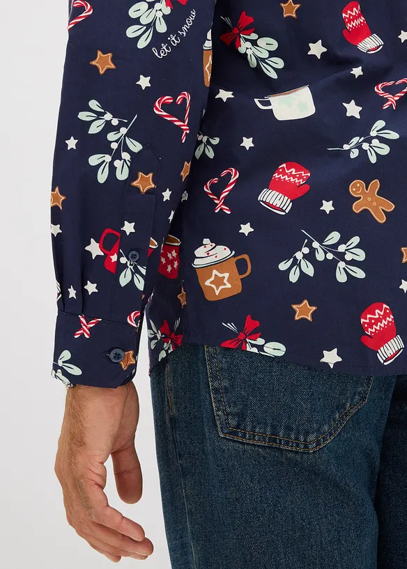 Langermet skjorte i 100% bomull med julemotiv, bonprix