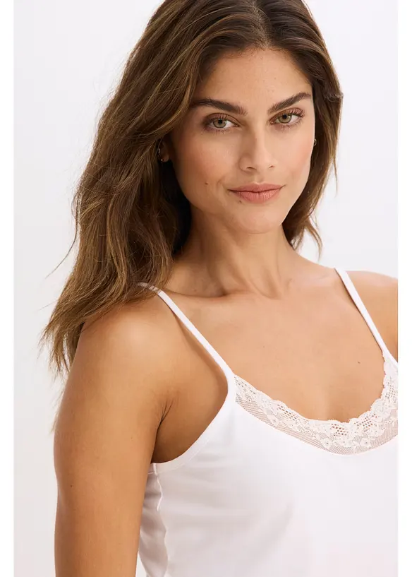 Singlet med &oslash;kologisk bomull og blonder (2-pack), bonprix