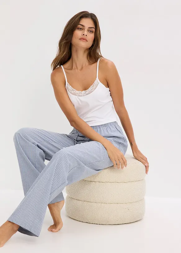 Singlet med &oslash;kologisk bomull og blonder (2-pack), bonprix