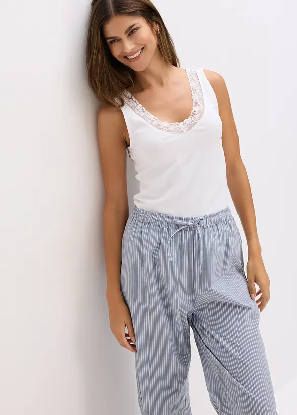 Singlet med &oslash;kologisk bomull og blonder (2-pack), bonprix