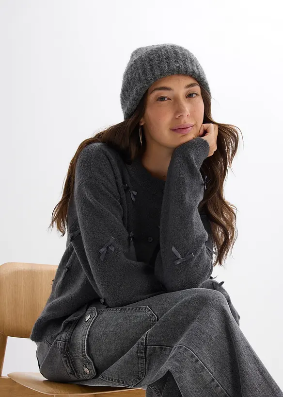 Finstrikket cardigan med sl&oslash;yfer, bonprix