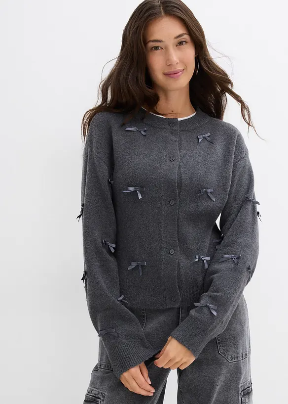 Finstrikket cardigan med sl&oslash;yfer, bonprix