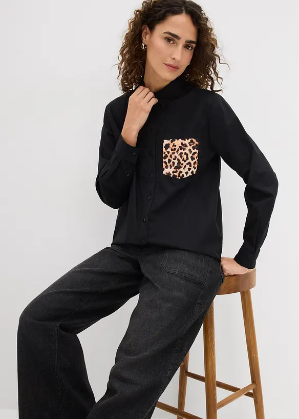 Oversized skjorte med lomme i kontrastfarge, bonprix