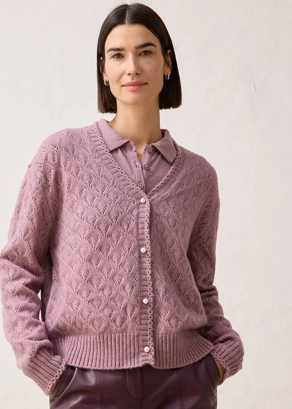 Cardigan med ull og hullmønster, bonprix