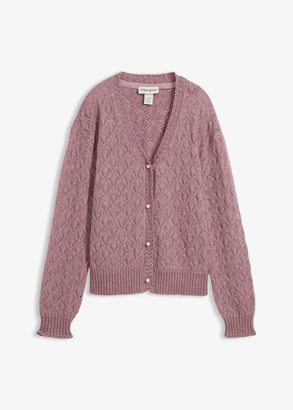 Cardigan med ull og hullmønster, bonprix