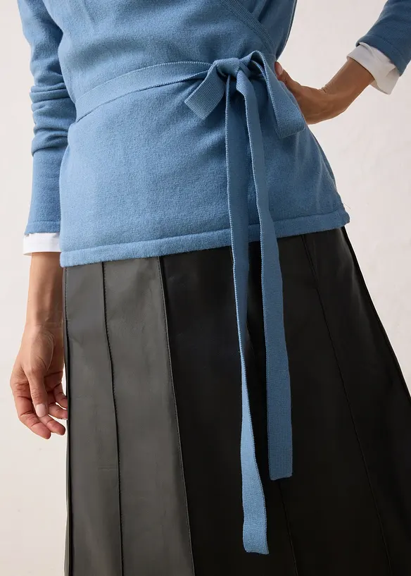 Cardigan i omslagsmodell med merinoull, bonprix