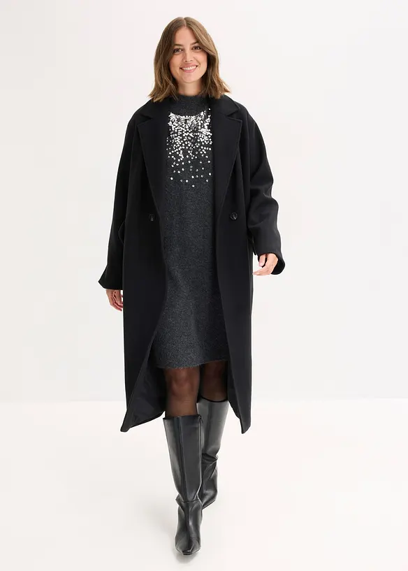 Strikket kjole med applikerte paljetter, bonprix