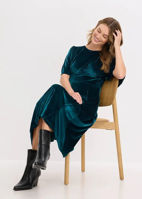 Midikjole i myk fl&oslash;yel, bonprix