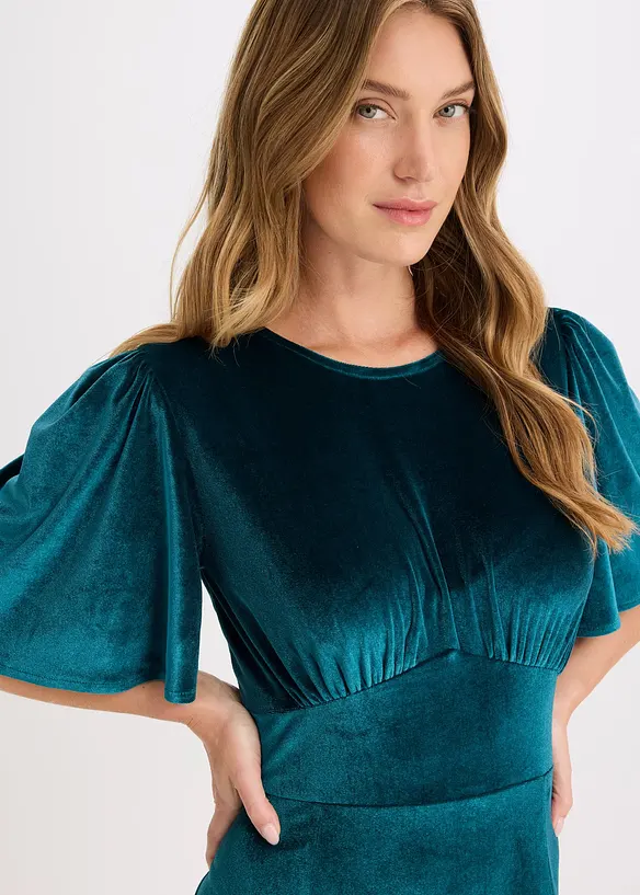 Midikjole i myk fl&oslash;yel, bonprix