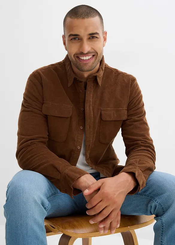 Skjorte i kordfløyel med stretch og varmende fleecefôr, bonprix