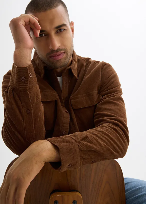 Skjorte i kordfløyel med stretch og varmende fleecefôr, bonprix