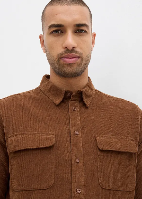 Skjorte i kordfløyel med stretch og varmende fleecefôr, bonprix