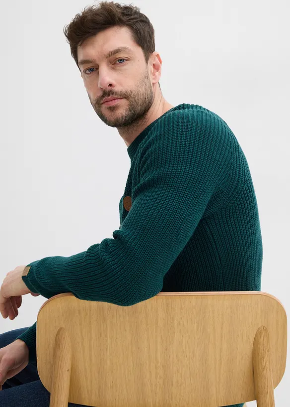 Genser av myk bomullsmiks med rund hals, bonprix