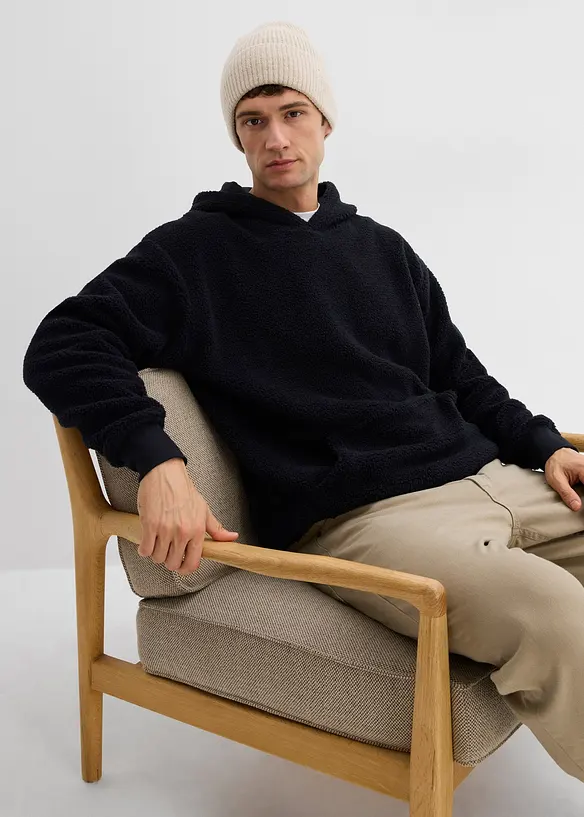 Sweatshirt i pilefleece med bomullsf&ocirc;r, Loose Fit, bonprix