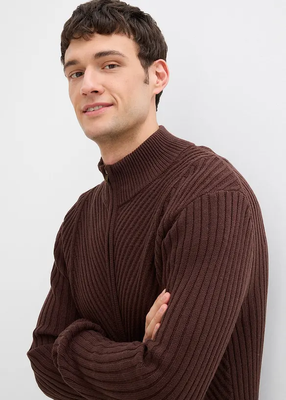 Ribbet strikkejakke av bomullsmiks, bonprix