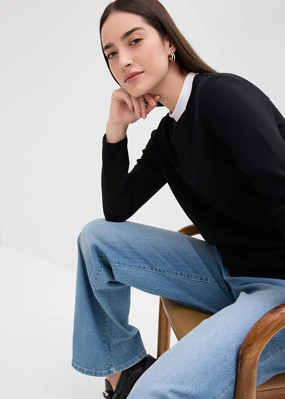 Langermet topp i viskosemiks med kontrastfarget innfelling i halsen, bonprix