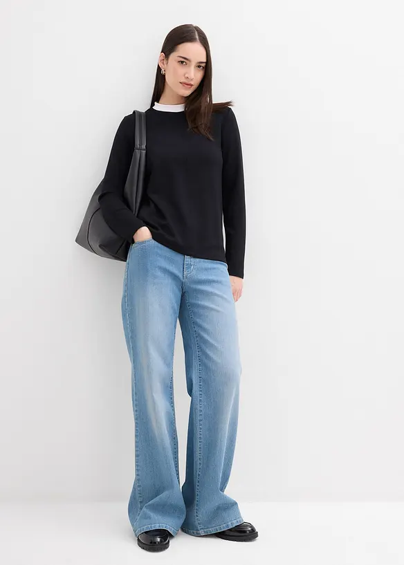 Langermet topp i viskosemiks med kontrastfarget innfelling i halsen, bonprix