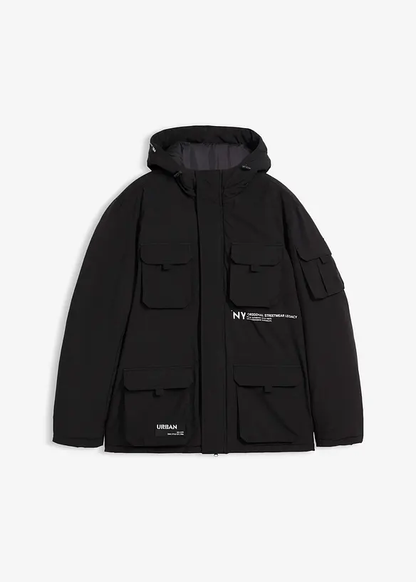 Vinterjakke med hette og mange praktiske lommer, bonprix