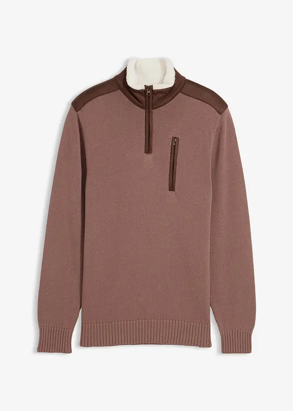 Grovstrikket troyer-genser med vevd besetning, bonprix