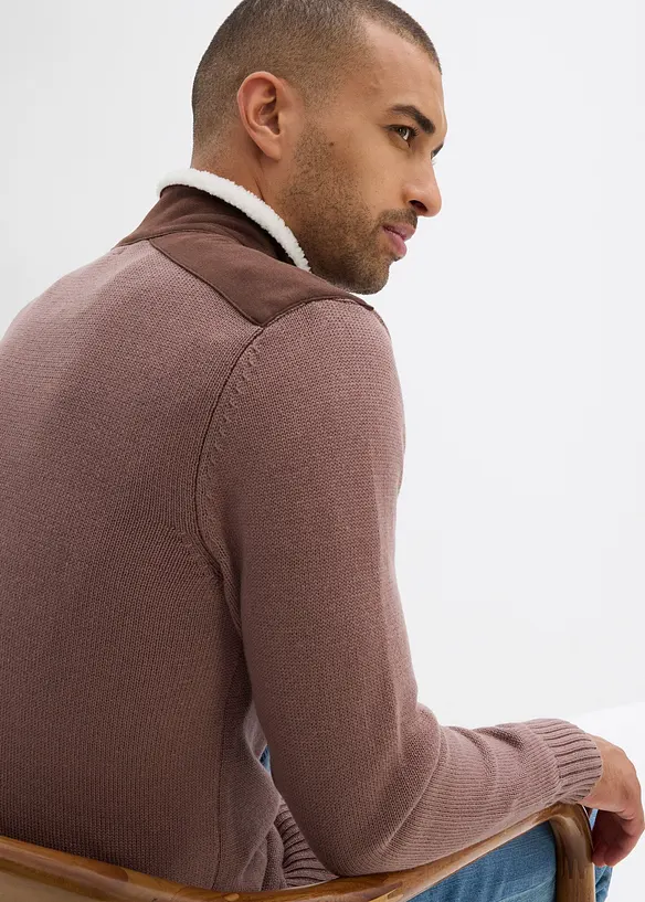 Grovstrikket troyer-genser med vevd besetning, bonprix