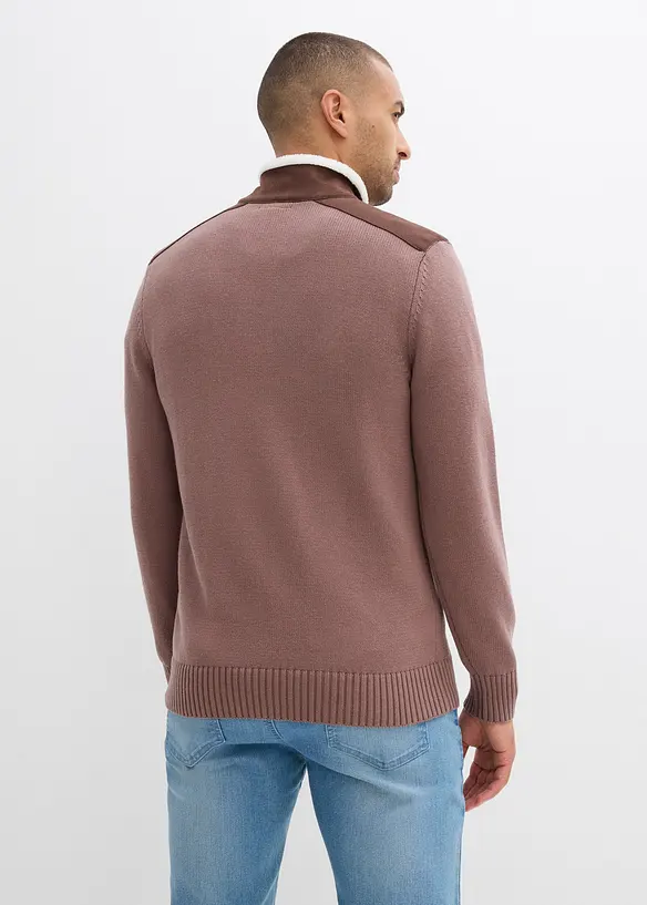 Grovstrikket troyer-genser med vevd besetning, bonprix