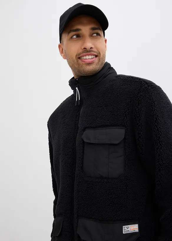 Teddyfleece-jakke med praktiske lommer og sporty detaljer, bonprix