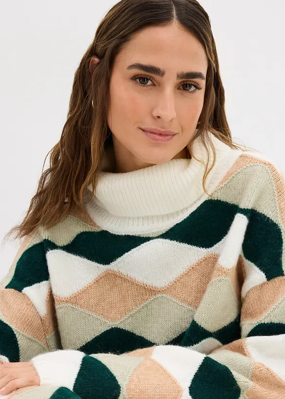 Genser med rullekrage og mønster, bonprix