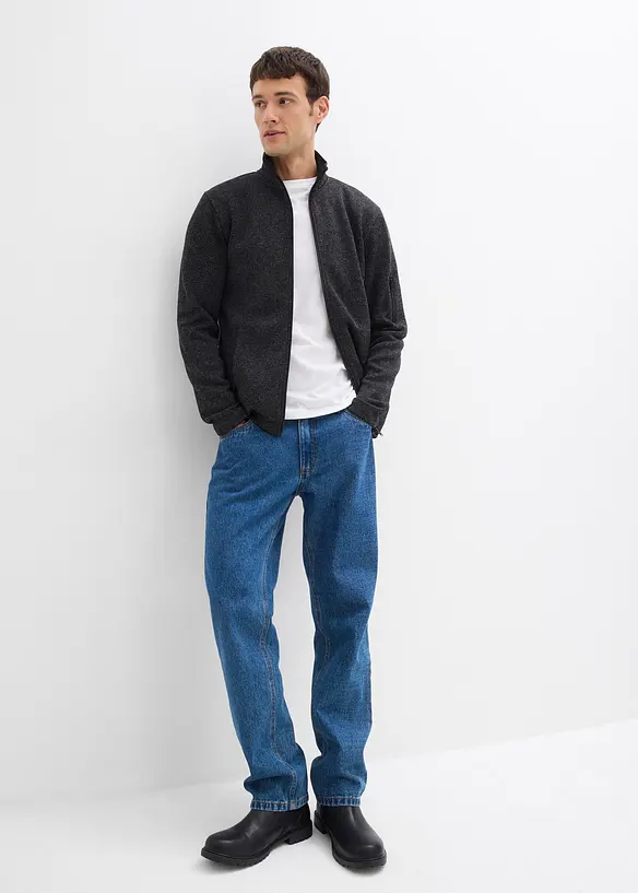 Fleecejakke i strikket materiale med praktiske glidelåslommer, bonprix