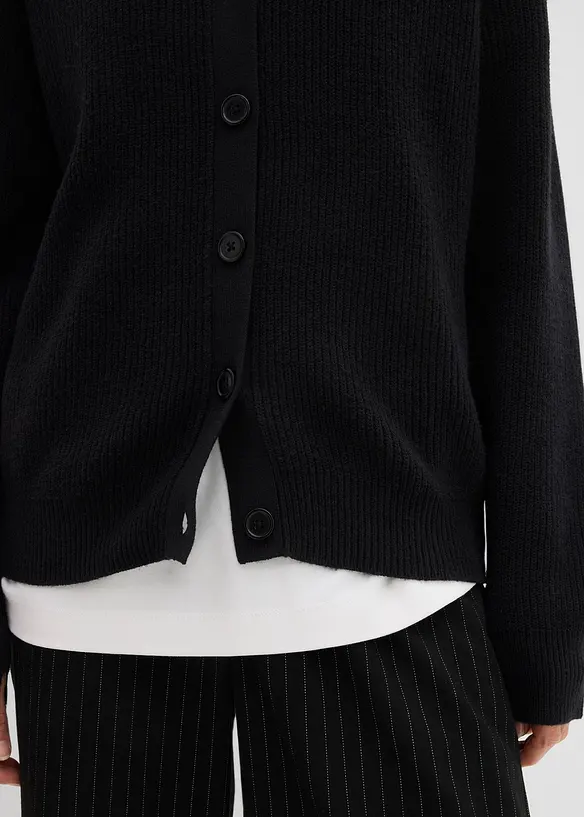 Ribbestrikket cardigan med rund hals, bonprix