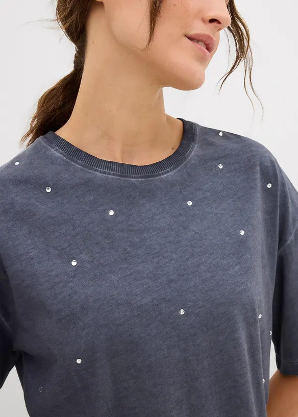 T-skjorte i 100% bomull med strass, bonprix