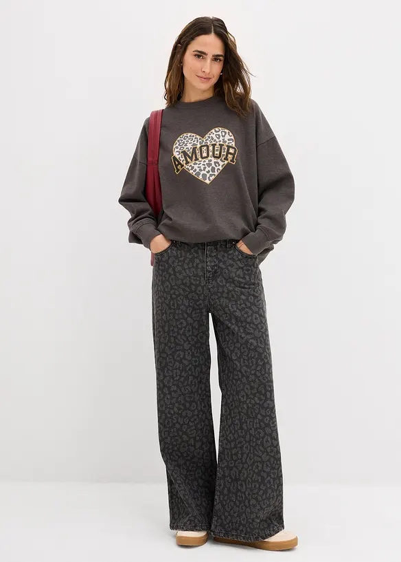 Oversized sweatshirt i bomullsmiks, bonprix