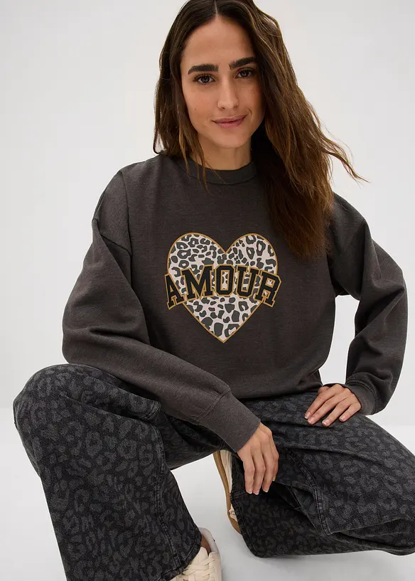 Oversized sweatshirt i bomullsmiks, bonprix