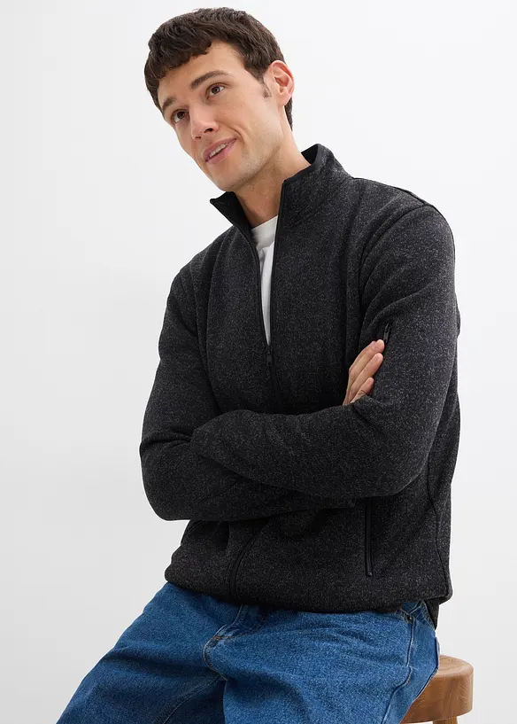 Fleecejakke i strikket materiale med praktiske glidelåslommer, bonprix