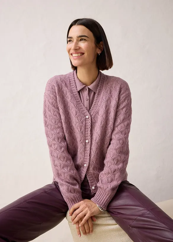 Cardigan med ull og hullmønster, bonprix