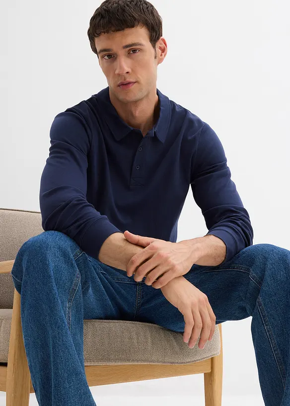 Langermet poloskjorte i 100% økologisk bomull, bonprix
