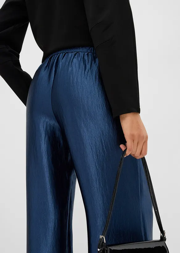 Satinert bukse med vide ben og komfortlinning, bonprix