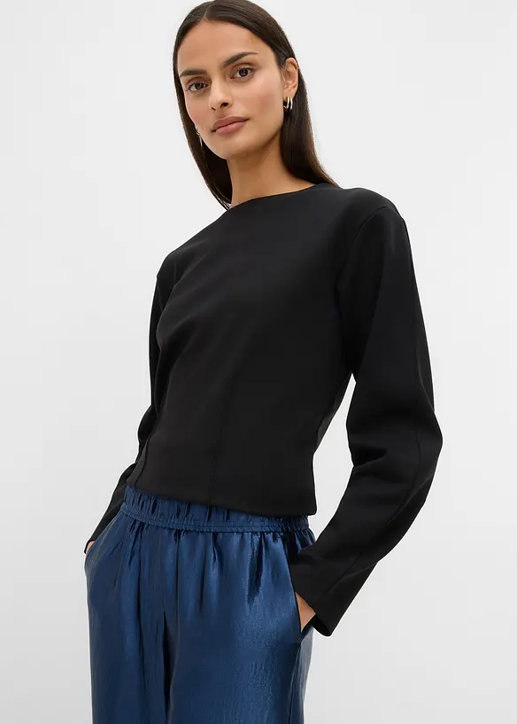 Satinert bukse med vide ben og komfortlinning, bonprix