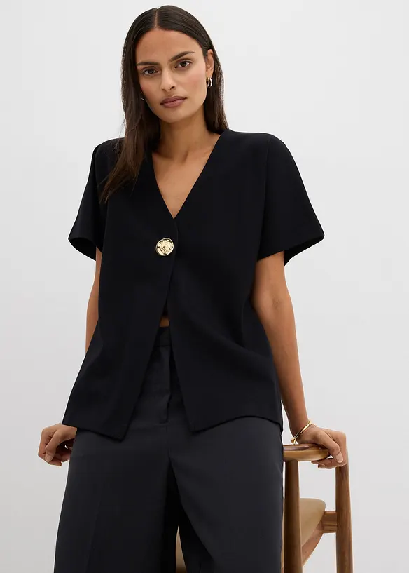 Behagelig vest i Punto di Roma-materiale med pynteknapp, bonprix