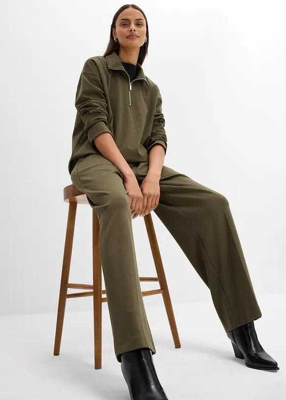 Bukse med legg i viskosemiks, bonprix