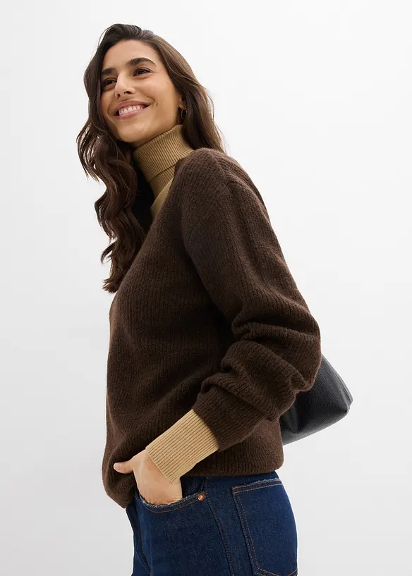 Strikket genser med V-hals, bonprix