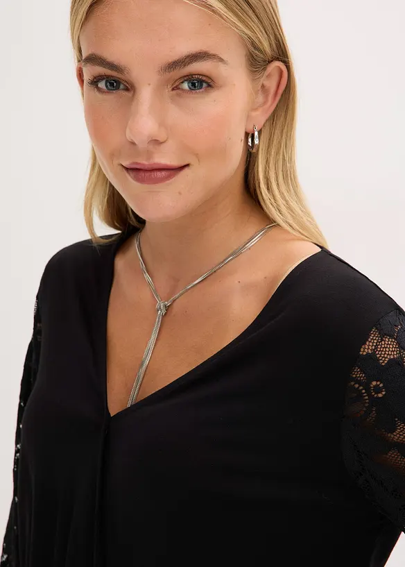 Langermet topp med blonder, bonprix