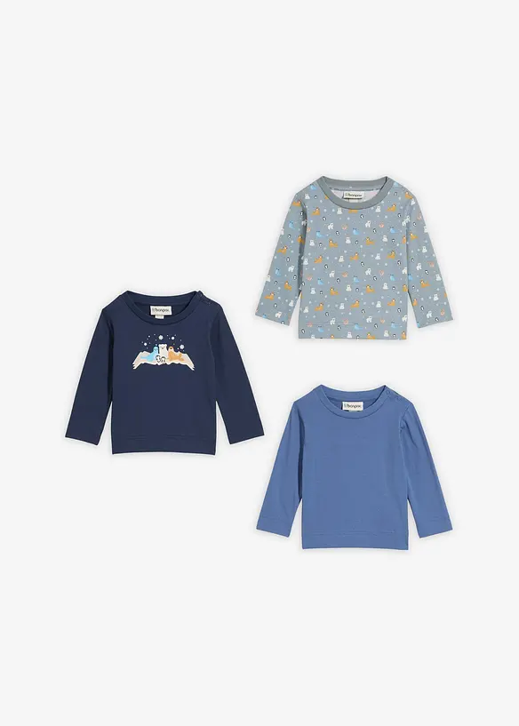 Lang topp i 100% økologisk bomull (3-pack), bonprix