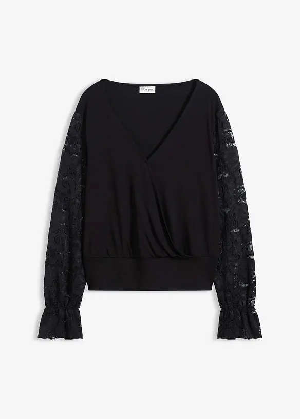 Langermet topp med blonder, bonprix